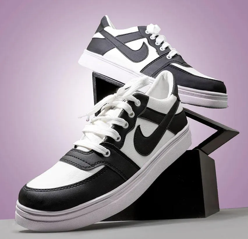 Men Black Rexine Casual Sneakers Size 40-41 (40)
