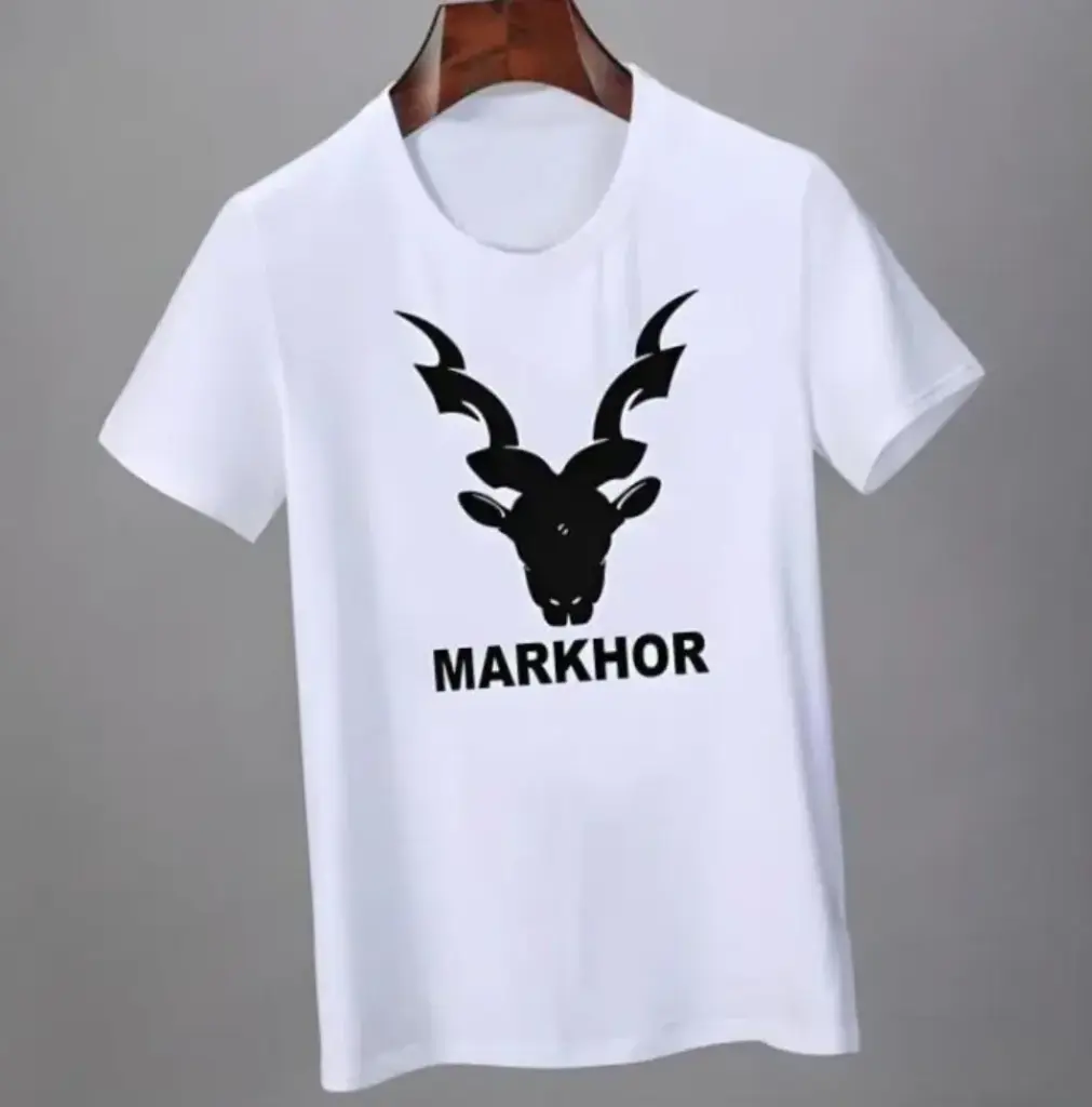 Men White Markhor Printed Cotton T-Shirt Medium to XL