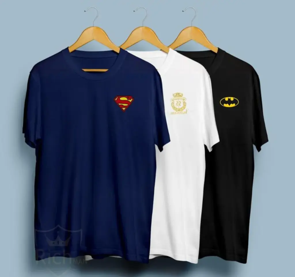 Premium Cotton Jersey T-Shirts Pack of 3 Navy White Black