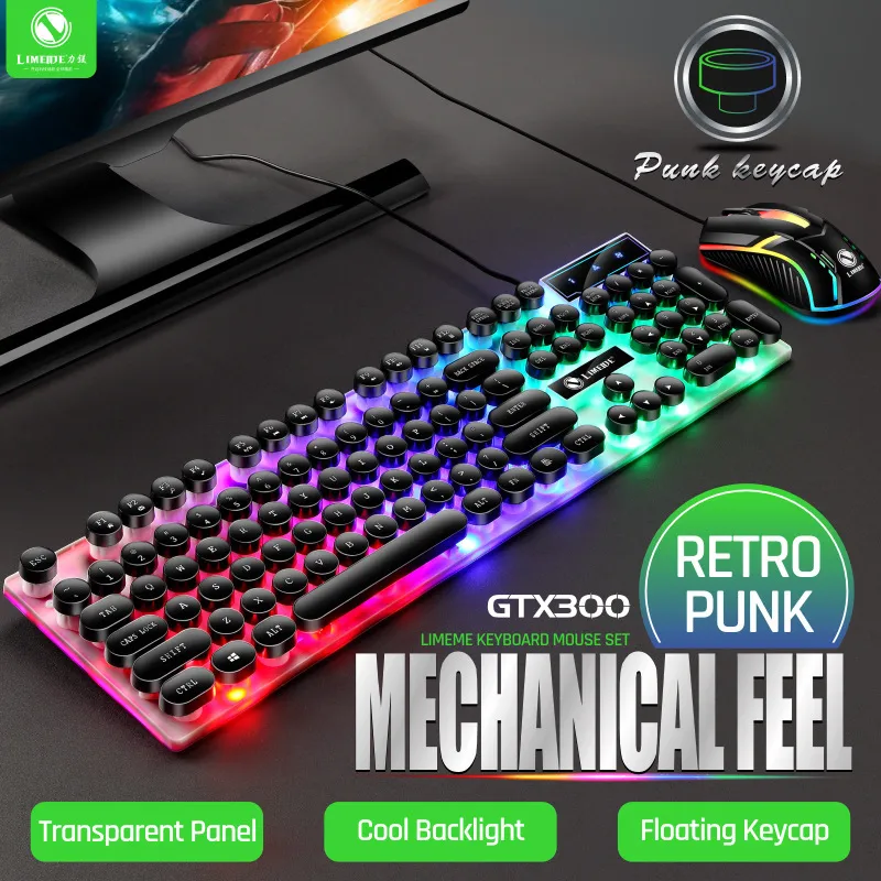 GTX300 Retro Punk Mechanical Keyboard Mouse Set (TX30 punk single keyboard white)
